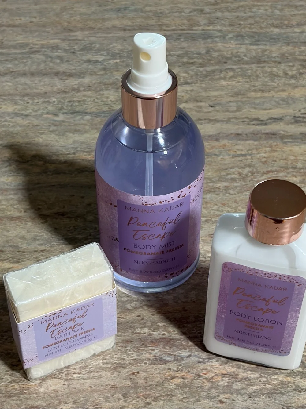 Manna Kadar Peaceful Escape Retired Pomegranate Freesia Lotion, Mist & Bar Soap